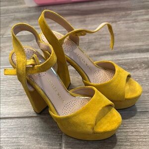 Sunny Yellow Chunky Heels with Ankle Strap